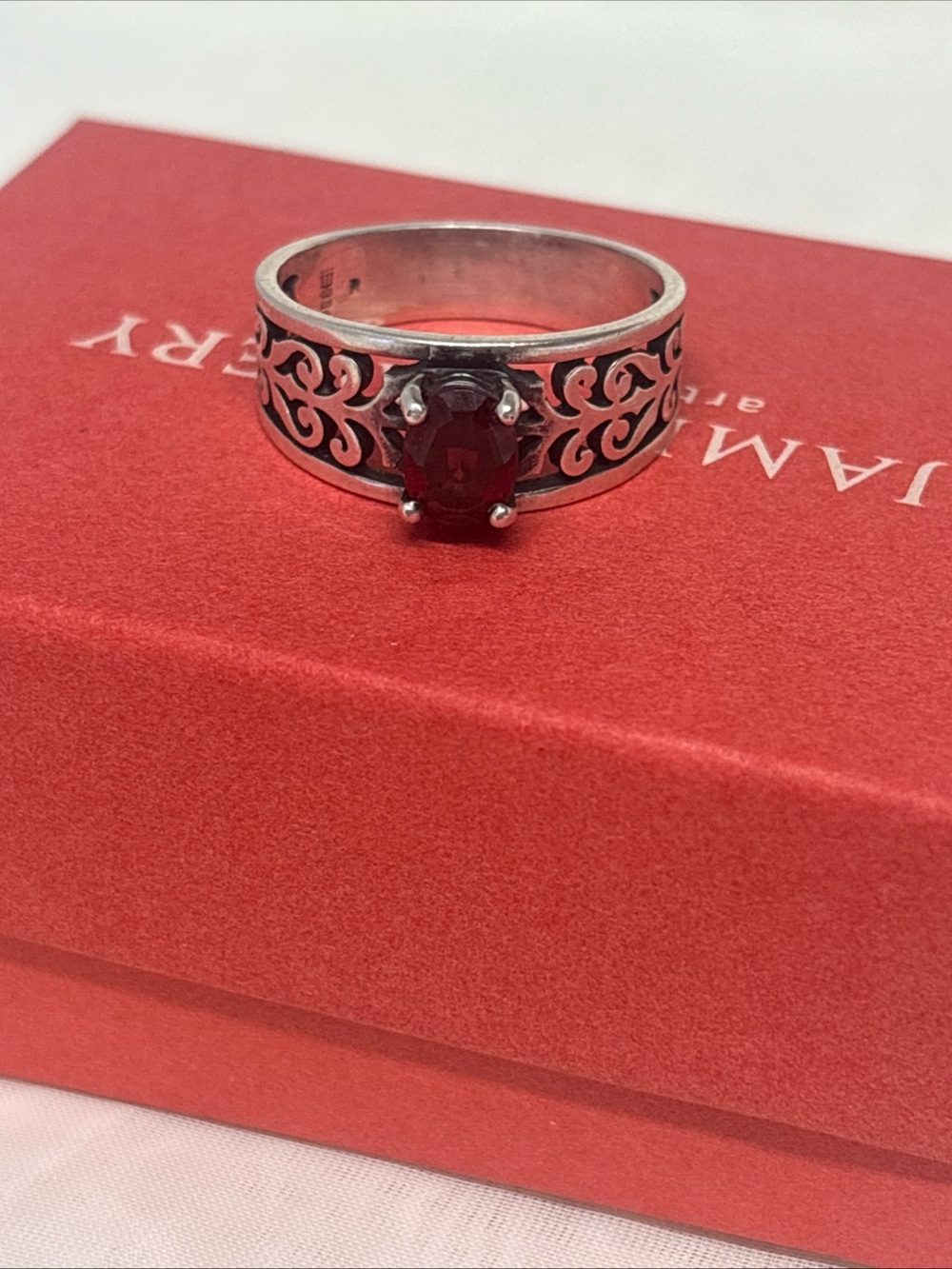 James Avery Retired Sterling Silver Adoree Garnet Ring Size 12